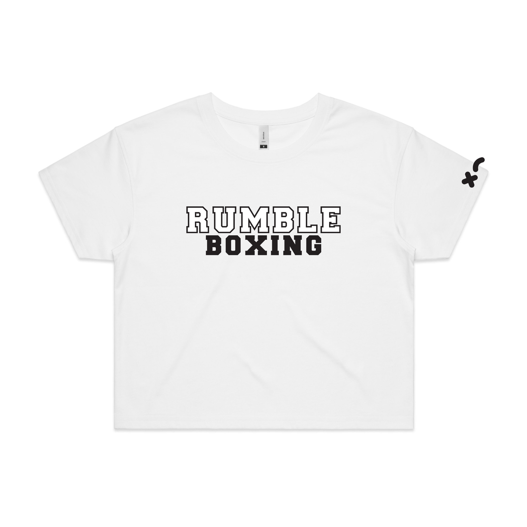 RUMBLE WOMENS BLOCKED CROP TEE - WHITE