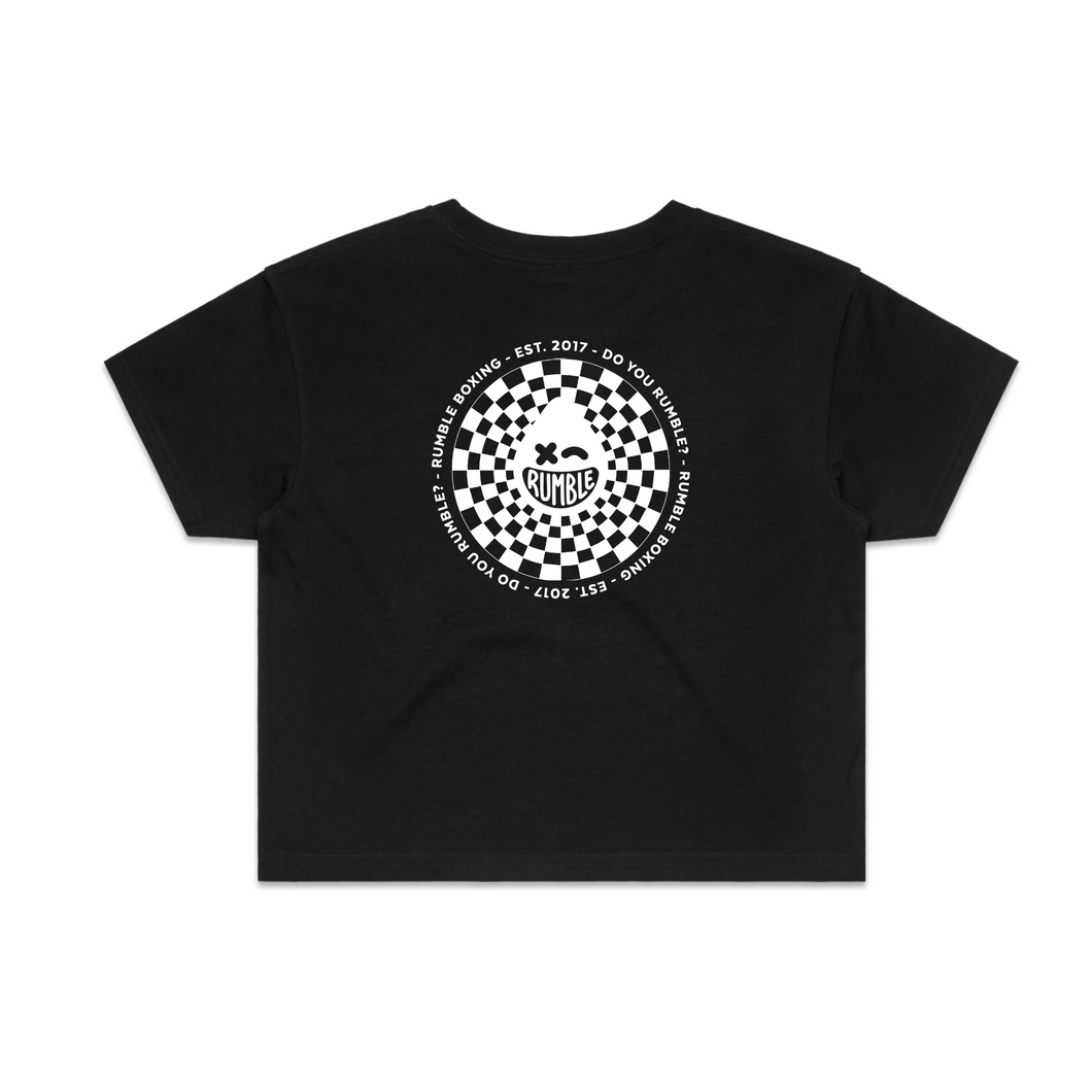 WOMENS CROP TEE CHECKER CIRCLE BLACK