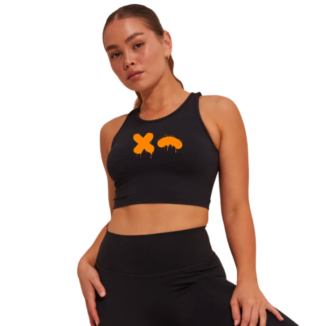 RUMBLE WOMENS CROP TANK BLACK/ORANGE